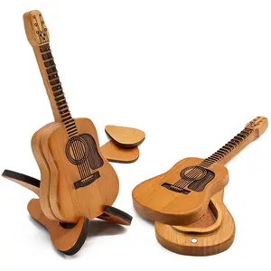 Wooden Guitar Pick Box with Stand - 3PCS Unique Guitar Picks Mini Storage Box for Guitarists Portable outdoorfun
