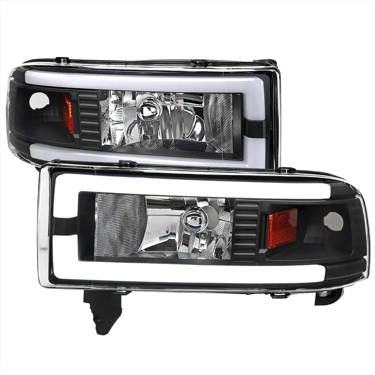 1994-2001 RAM 1500/ 1994-2002 RAM 2500/3500 Dual LED Bar Factory Style Headlights (Matte Black Housing/Clear Lens)