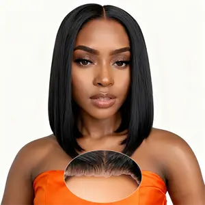 Bob Wig Human Hair Glueless Wigs Pre Plucked Pre Cut Bleached Invisible Knots  Short Straight Wigs for Black Women Bob Wigs Glueless Lace Front Wigs Human Hair with Elastic Band 10 Inch