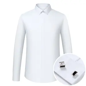 Men's Formal Long Sleeve Dressy Shirt Covered Buttons Front Placket Fits Comfortably French Cuffs Shirts Random Metal Cufflinks