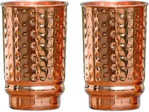 Hammered Pure Copper Tumblers Set of 2, UNLINED, UNCOATED and LACQUER Free | 350 Ml. (11.8 US Fl Oz) Traveller's Copper Cups for Ayurveda Health Benefits