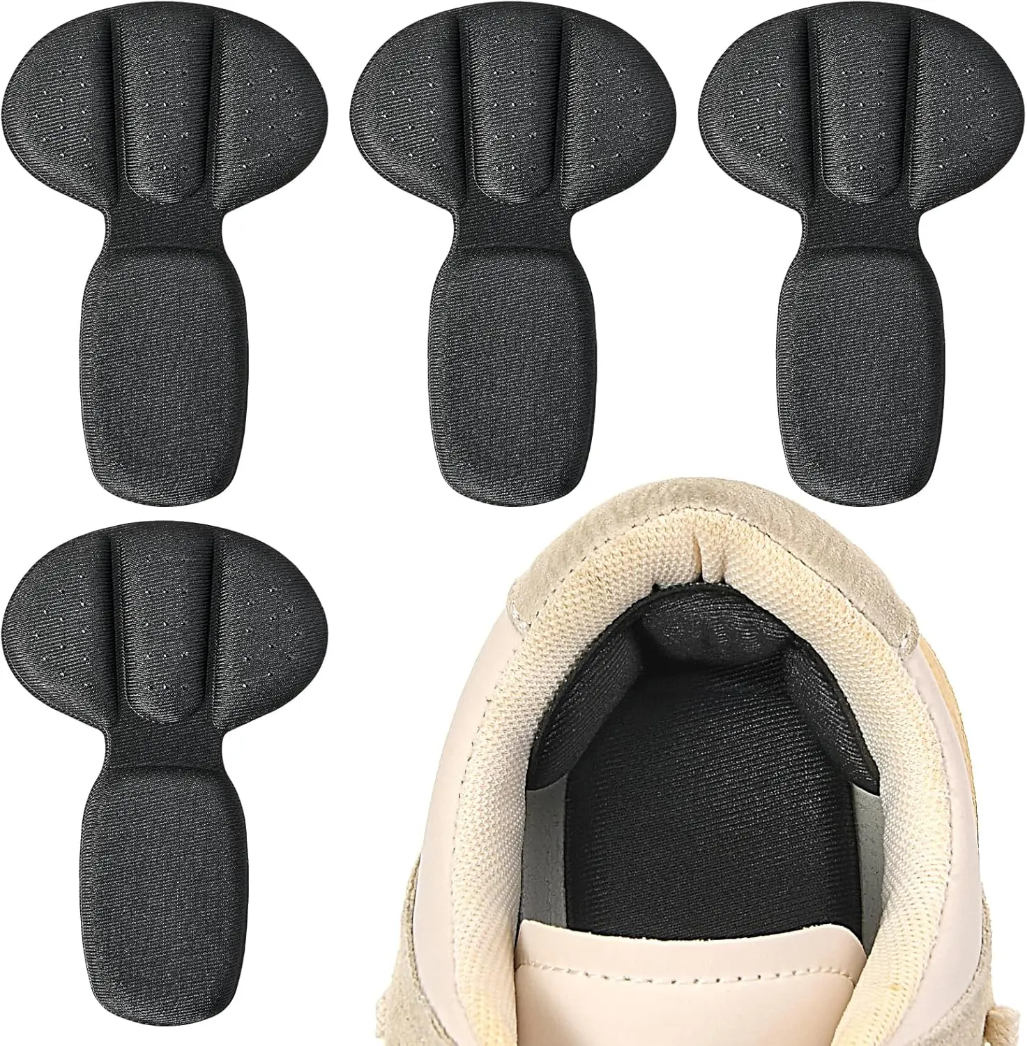 Back of Heel Cushion Pads, 4Pcs Mesh Adhesive Heel Grips Inserts for Boots, Loose Shoes Too Big, Reusable Heel Guards Liners for Women Men, Anti Blister Shoe Liners Heel Protectors (Black)