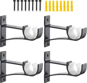 4 Pack Heavy duty Curtain Rod Bracket Single Curtain Rod Holders for 0.8 to 1 Inch Drapery Rod Sturdy Curtain Rod Hooks for Living Room Bedroom Bathroom Black