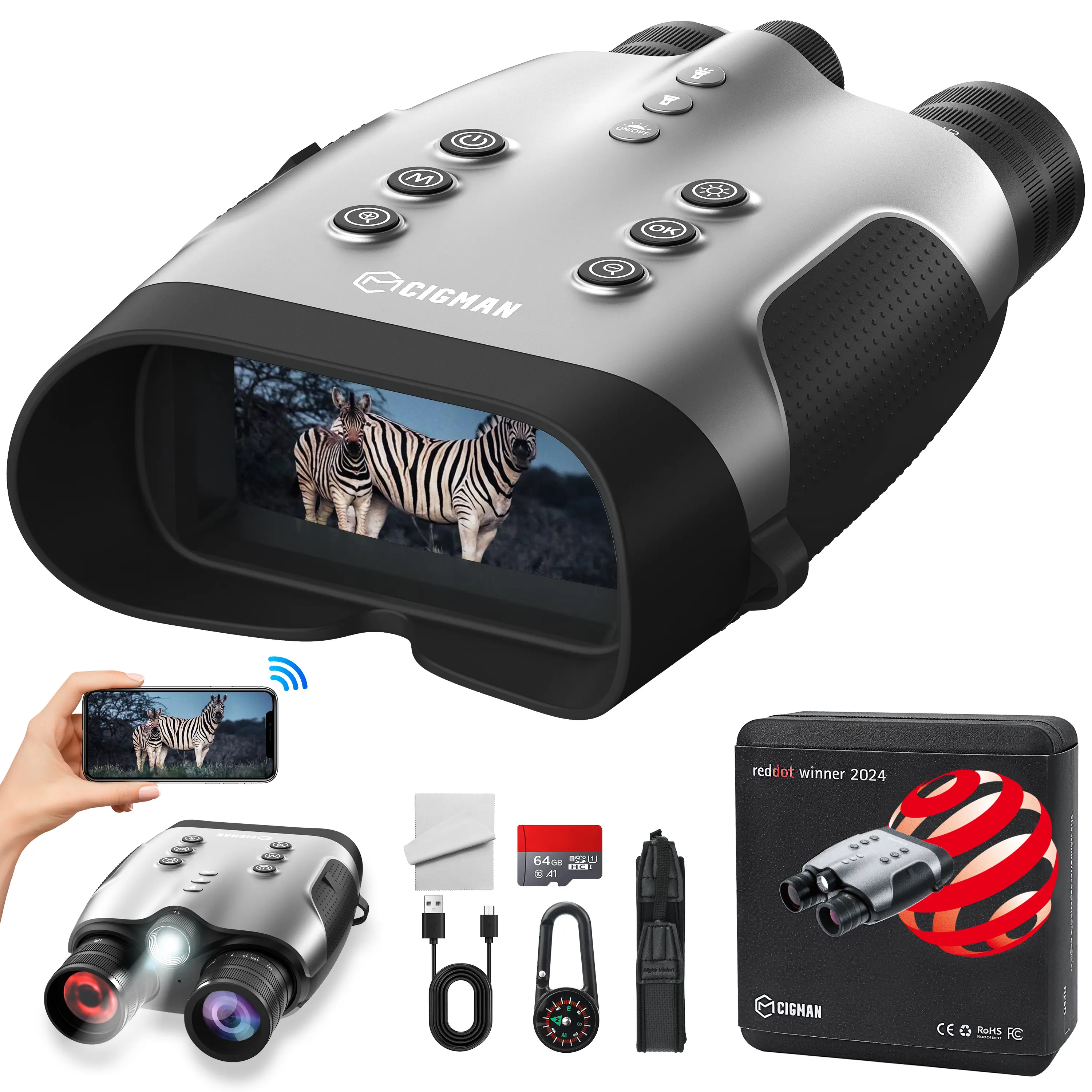 CIGMAN 4K Night Vision Goggles for Adults, Infrared Binoculars, WIFI Night Vision Goggles, 52MP Photo, With 5000mAh Rechargeable Battery, 4" HD Screen, 3280ft, For Hunting,Camping,Surveillance, Outdoor Enthusiasts, Father's Day Gift