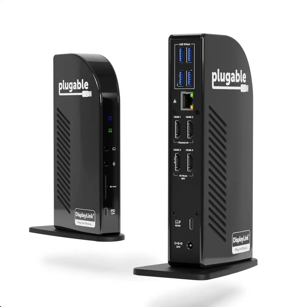 Plugable UD-3900C4 14-in-1 USB-C Docking Station for Office, Quad Monitor Setup, 96W Laptop Charging, USB 3.0, TAA-Compliant, 1x 20W Port
