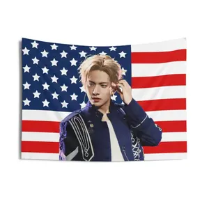 Tapestry 1Pc Of Heeseung'S Stunning Visuals American Flag, Enha Concert Banner, Enha Kpop Flag, Enha Desire Unleash, Enha Walk The Line World Tour (3X5 Feet)
