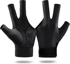 Billiard Pool Glove for Left Hand 3 Finger, Durable Double Stitching, Snooker Cue Sport Glove Adjustable Popular Sizes for Men & Women