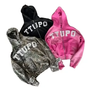 Women's and Men's Hoodie Y2k Zipper Jacket Oversized Aesthetic Hoodie Casual Sweatshirt for Spring & Fall, Machine Washable Comfortable Clothing , Womenswear Tops, Long sleeve Pullover with "TTUPO" & "05" Print Embroidery