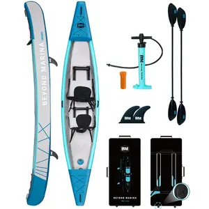 BEYOND MARINA 13.77 ft Inflatable Kayak, 2-Person Rigid Drop-Stitch Kayak, Stable Portable Kayak for Lake, Camping & Fishing - Explorer