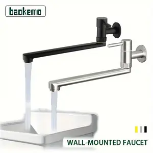 Baokemo Stainless Steel Kitchen Faucet, Single Cold Water Faucet, Wall-Mounted Balcony Faucet, Extended Length for Household Use