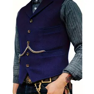 Men's Solid Classic Tweed Suit Vest Casual Sleeveless Waistcoat For Tuxedos