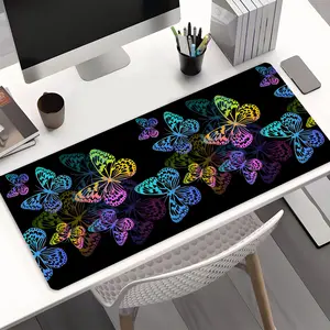 Rainbow Butterfly Pattern Art Large Gaming Mouse Pad, Colorful aesthetic desktop decoration protection pad,rubber pad non-slip lock edge work pad,multi-size mouse pad suitable for laptop,desktop computer games, work,family, good gift for boys,girls,kids