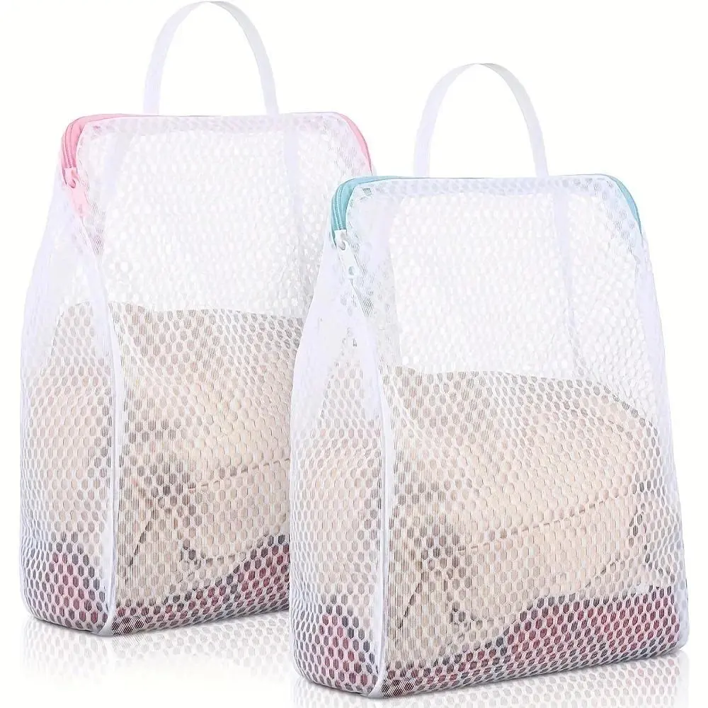 2 counts Honeycomb Mesh Laundry Bags with Handles,Durable Polyester Fabric, Versatile Rectangular Zipper Design for Delicate Clothes, Wash Bags, Laundry Products, Laundry Accessory