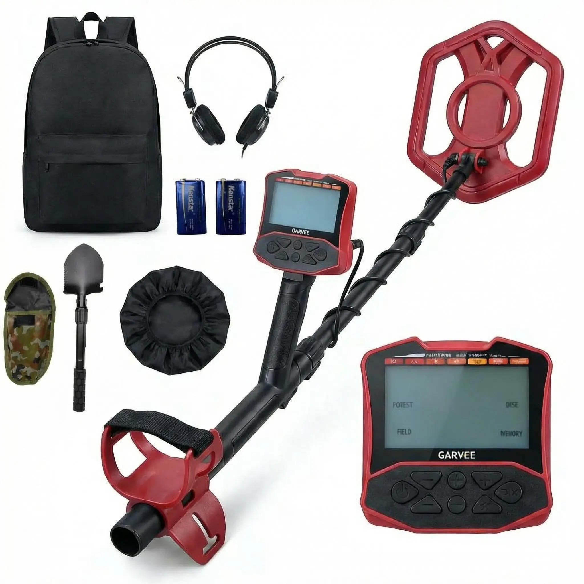 Professional Metal Detector for Adults with 5 Modes, IP68 Waterproof Search Coil, Larger Backlit LCD Display, High Accuracy Gold & Coin Detector for Beach Treasure Hunting, Beginner Friendly, Red