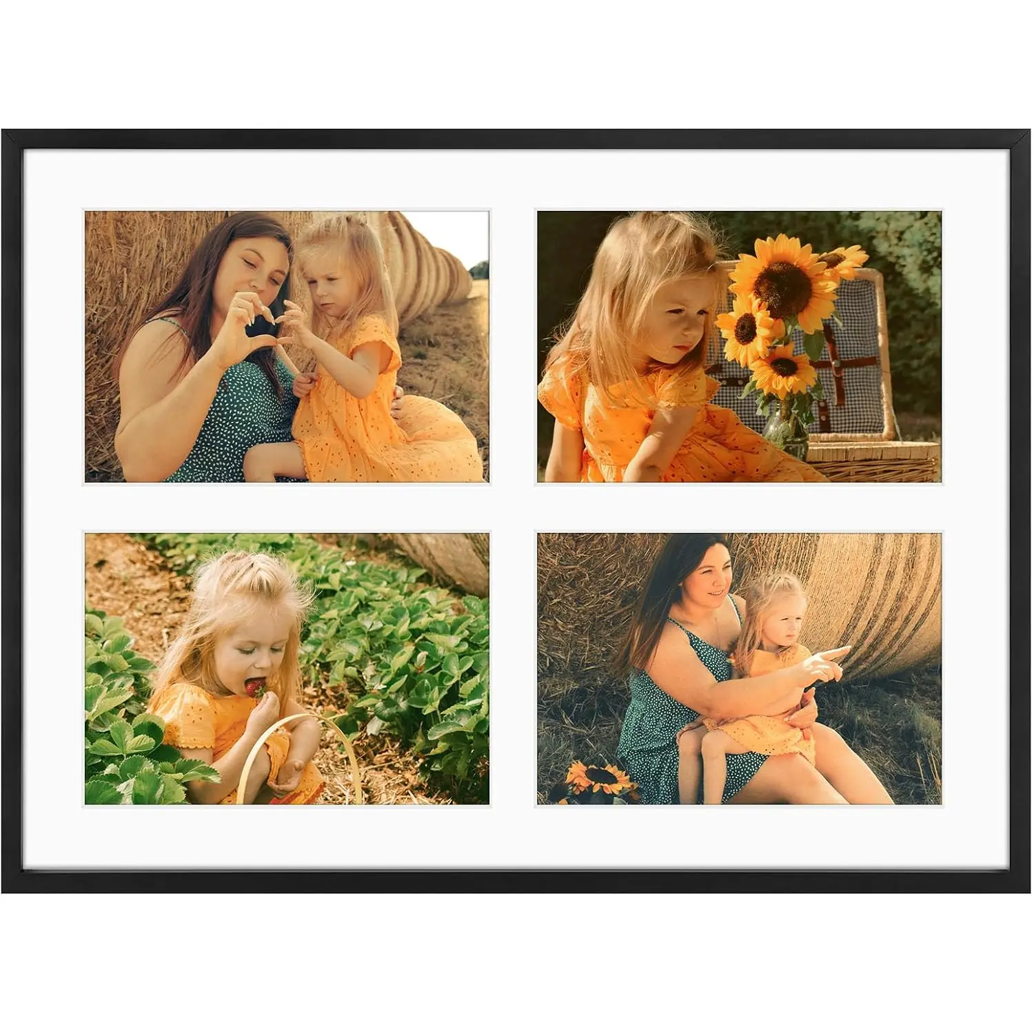 12x16 Black Collage Picture Frame with White Mat, Holds 4 Pcs 6.5x4.5 Photos, Wall-Mountable, Vertical/Horizontal Display, DIY Home Decor for Living Room Bedroom Family Photos