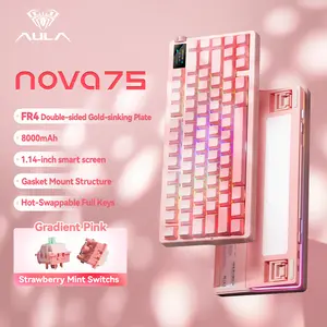 Aula Nova75 Mechanical Gaming Keyboard 8000mAh,Gasket Mounted with 75% Compact Layout,RGB Backlit,Custom Hot Swappable,Bluetooth Wireless /2.4GHz/USB-C Cream Keyboard Gaming for Win/Mac/iOS/Android