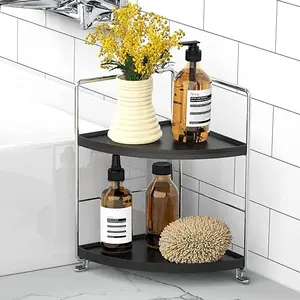 Kitchen  Rack Standing Shelf, 2-Tier Corner Storage Shelf, Bathroom Countertop Organizer,  Tray  & Makeup Storage, &Black