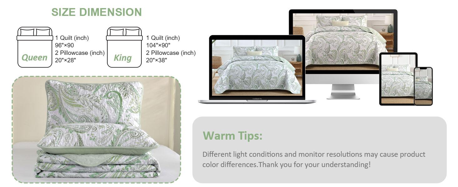 Paisley Set King Size,3 Pieces Boho Bedspread, Soft and Lightweight Microfiber Coverlet Bedding Set for All Season(110''x90'')