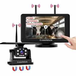 ConewVehicle Wireless Magnetic Solar Backup Camera 7'' IPS Touchscreen Monitor HD 1080P No Wiring Rechargeable Camera for Truck RV Trailer Camper Car Blind Spot Automotive Backup Camera for Truck IP69 Waterproof IR Night Vision Dash Cam