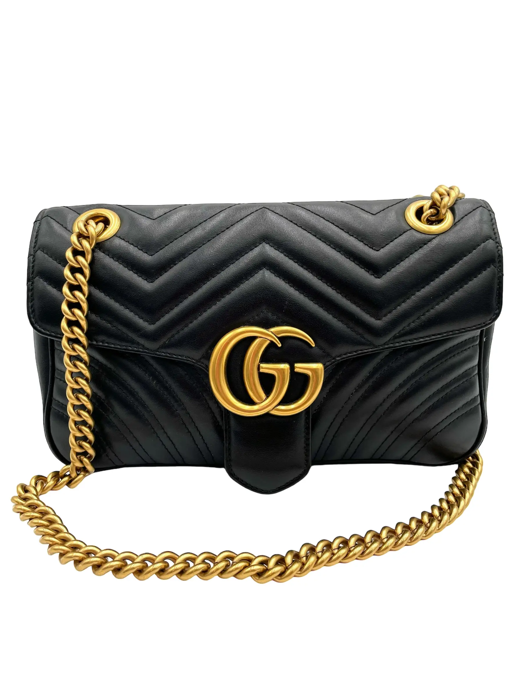 Pre-owned GUCCI Leather Crossbody Bags GG MARMONT SMALL BLACK WITH GOLD