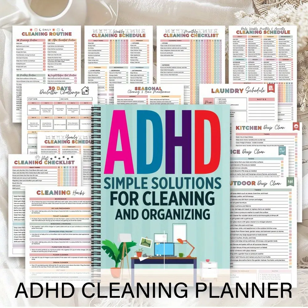 1 ADHD Cleaning Schedule Spiral Notebook, Cleaning Planner Journal, Color Coded Daily/weekly/monthly Cleaning Schedule and Checklist, Home Management Log for Housewives, Office Organizations, Time Management and Personal Organizations