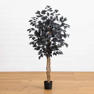 4' Artificial Halloween Black Ficus Tree with Natural Trunk
