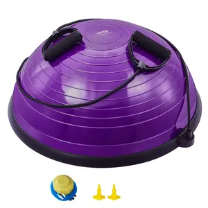 VEVOR Half Exercise Ball Trainer,  23 inch Balance Ball Trainer, 660lbs Stability Ball, Yoga Ball with Resistance Bands & Foot Pump, Strength Fitness Ball for Home Gym, Full Body Workout, Purple