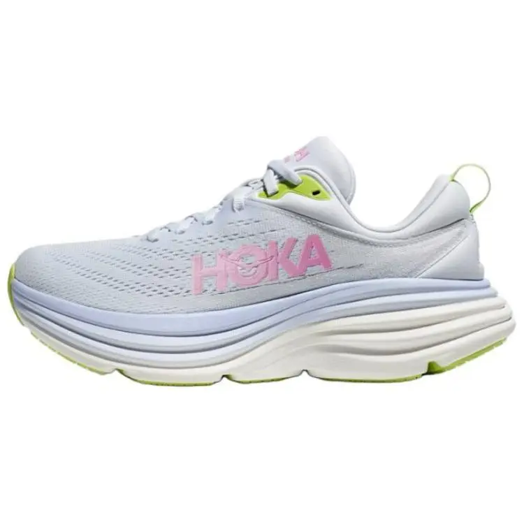 HOKA ONE ONE Bondi 8 Women's Low-Top Running Shoes with PU Fabric, Slip-Resistant, Supportive, and Comfortable Design in Blue Pink Trending Shoes, House White Official Shoes to Get / Maison Mihara Workout Sneakers