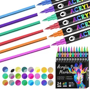 24/36/48-color acrylic marker dual-tip pens, suitable for rocks, glass, wood, and canvas. Perfect for DIY enthusiasts, holiday crafts, and Christmas gifts. Water-based quick-drying, safe-to-use colored marker set. Quick-drying.