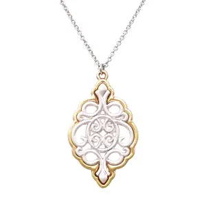 Delicate and Dainty Moroccan Style Two Tone Pendant Necklace 18" - 21"
