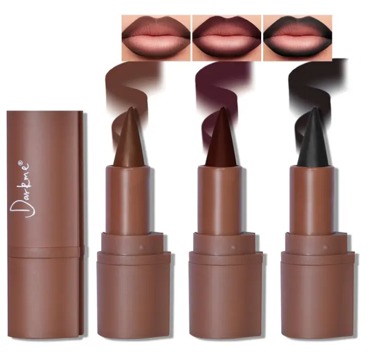 HOSAILY 3 Colors 2 in 1 Gothic Lip Liner Set, Matte Dark Brown Red Black Lip Liner Lipstick Plumping Smooth Creamy Lip Combo, High Pigmented Long lasting Ombre Lips Pencil Goth Halloween Effect Makeup