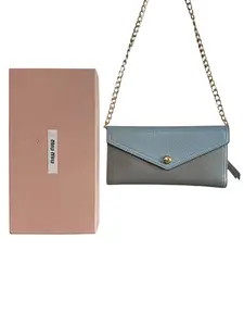 Pre-owned miu miu Leather Small Leather Goods Miumiu Gray and Blue Wallet with Box