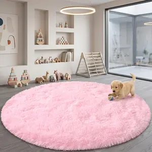BLIOWL Fluffy Round Rug for Bedroom - Super Soft Shaggy Circle Area Rug, Plush Fuzzy Carpet for Living Room/Nursery, Washable Non-Slip Indoor Floor Mat, Aesthetic Home Decor for Kids, Dorm & Bedside
