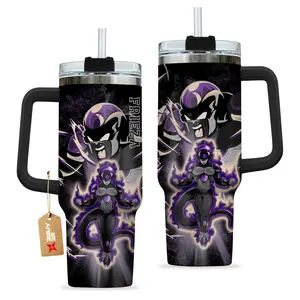 STORMMECH 40oz Handle Tumbler Style Mugs - DBZ Stainless Steel Portable Insulated Beverage Bottle, Washable Anime-Inspired Vacuum Flask with Black Cap, Lid, Large Iced Coffee Drinkware, Otaku Gift