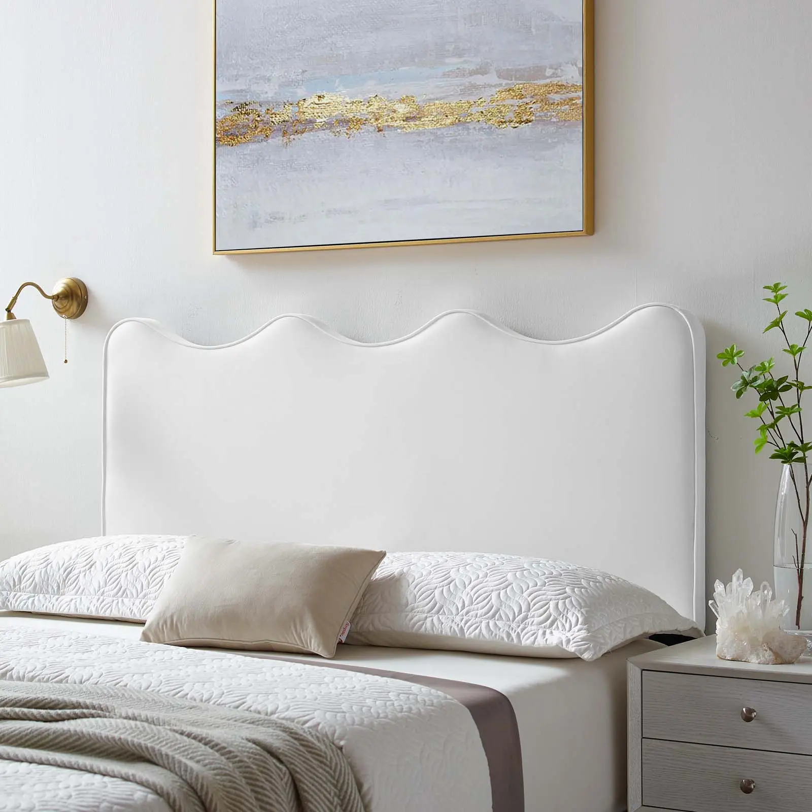 Modway Athena Performance Velvet Full-Queen Headboard, White Designer Upholstered Headboards for Indoor Furniture Bed Frames