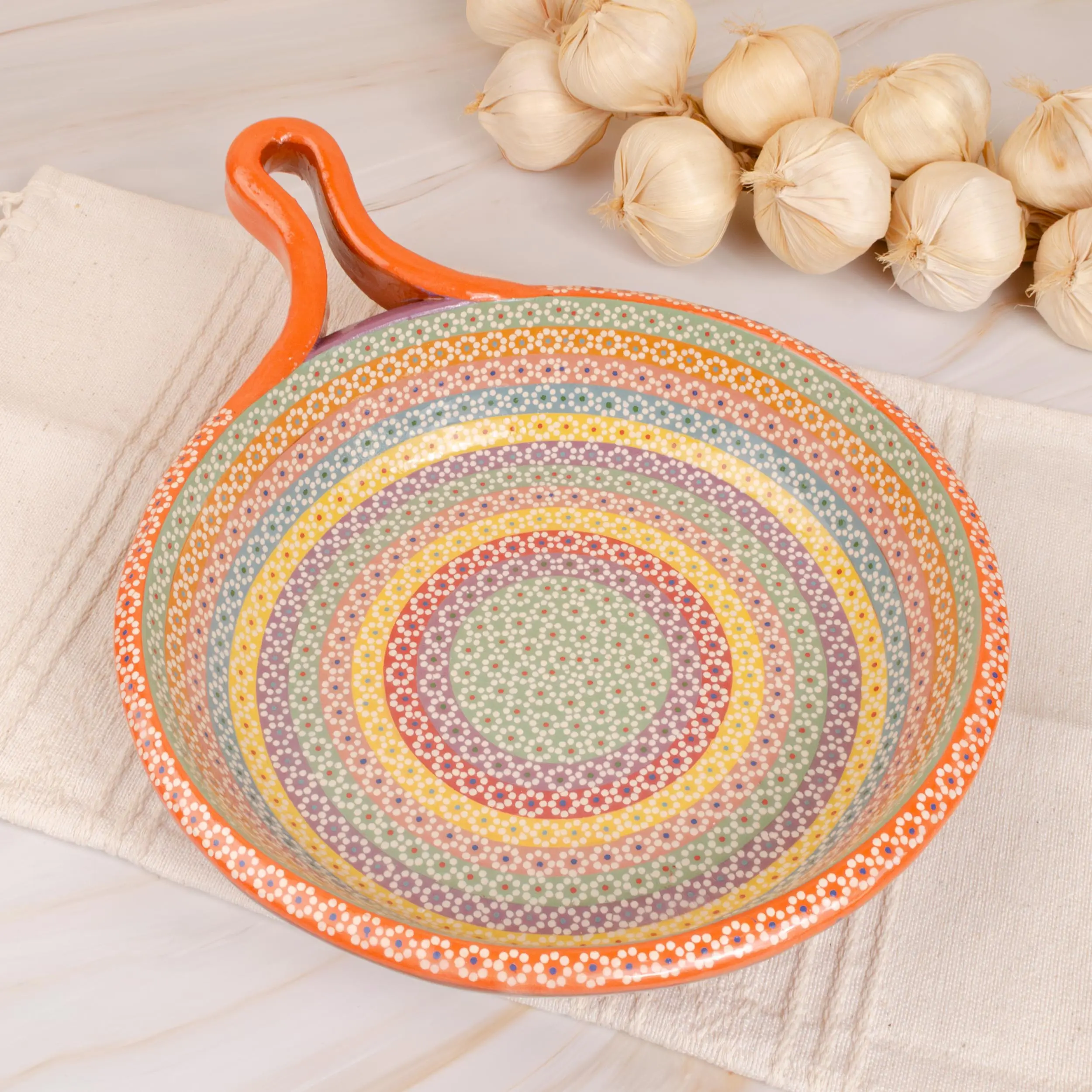 Handmade Mexican Vibrant 1-of-a-Kind Clay Art Deep-Dish Sartén - Artisanal Style Plates, 8" or 9.5" Sizes, Chilaquiles Fit, Versatile Ceramic Kitchenware Serving Pieces, One Of A Kind