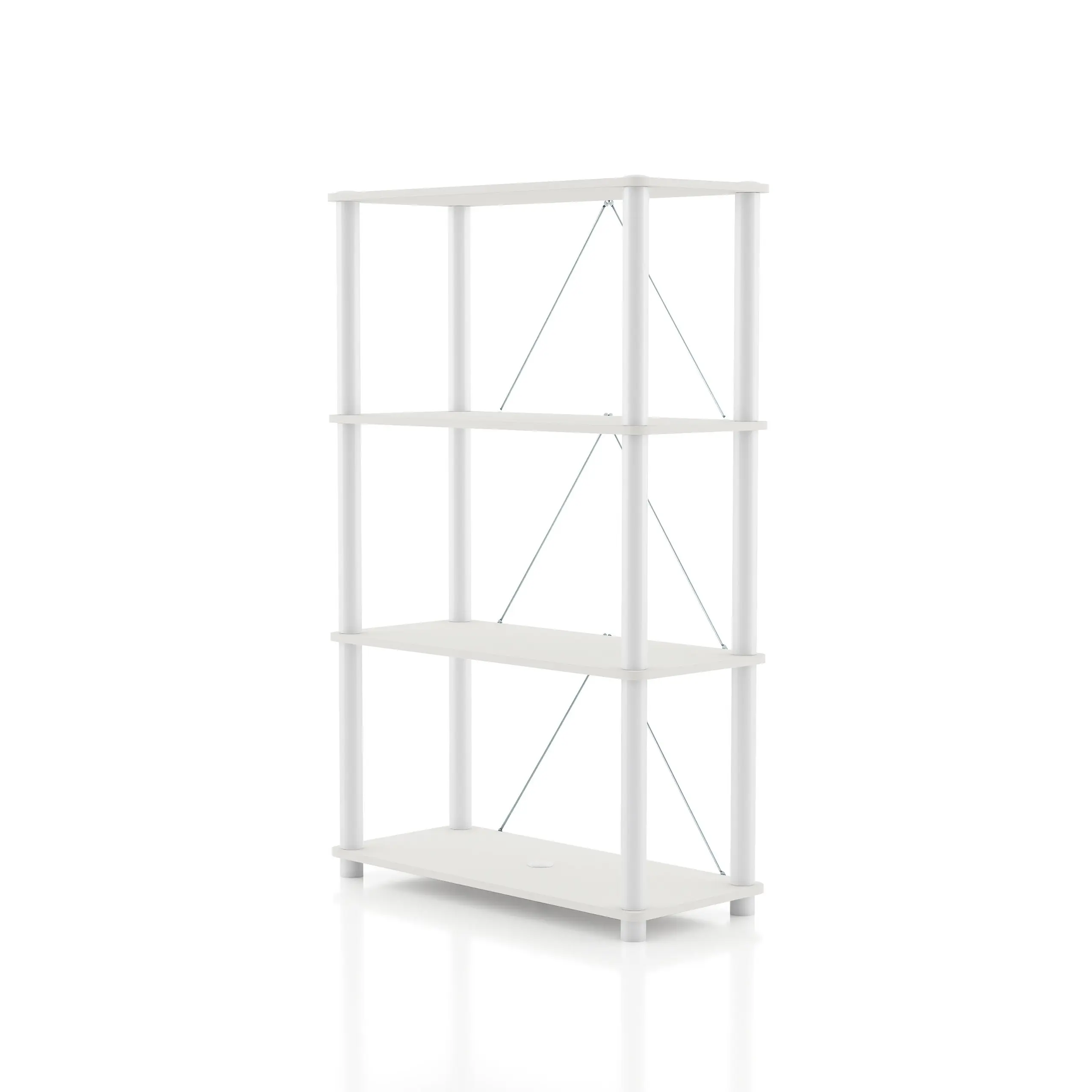 247 Shop At Home aModular Modern Wood Shelving for Home and Office - Four Tier Wide Shelf with Customizable Storage White Mix and Match Design Easy Setup Sturdy Stability