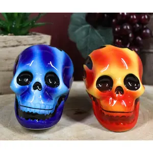 Hot Rod Flaming Inferno Skulls Ceramic Salt Pepper Shakers Fire El Diablo