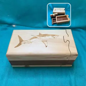 Solid Wood Puzzle Box - Shark, Wooden Box, Jewelry Box, Handcrafted, Custom Box, Personalized Box, Handmade, Box, Engraved, Stash Box (Copy)