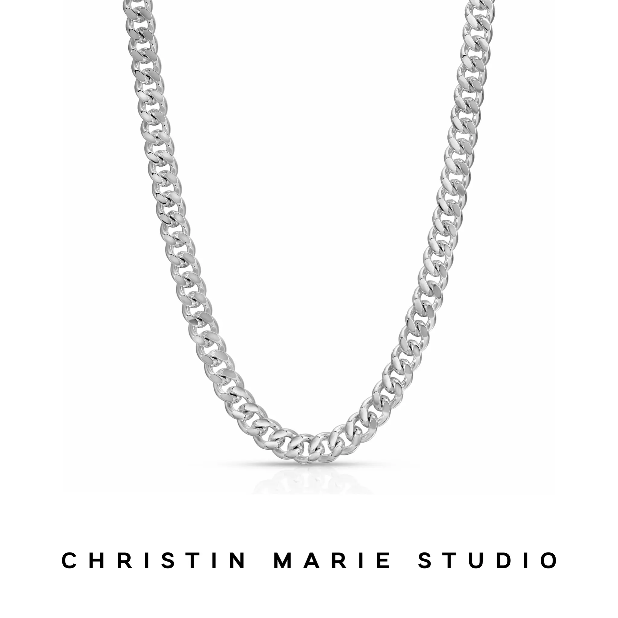 9mm Handcrafted Cuban Necklace (Bright Silver)