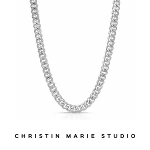 9mm Handcrafted Cuban Necklace (Bright Silver)