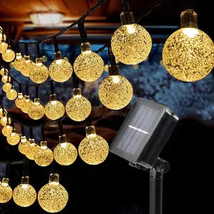 39ft Solar String Lights | Waterproof Outdoor Lights with Color Changing Crystal Balls! Auto-On at Dusk for Fence, Pergola, Balcony. #SolarLights #BackyardDIY #OutdoorDecor