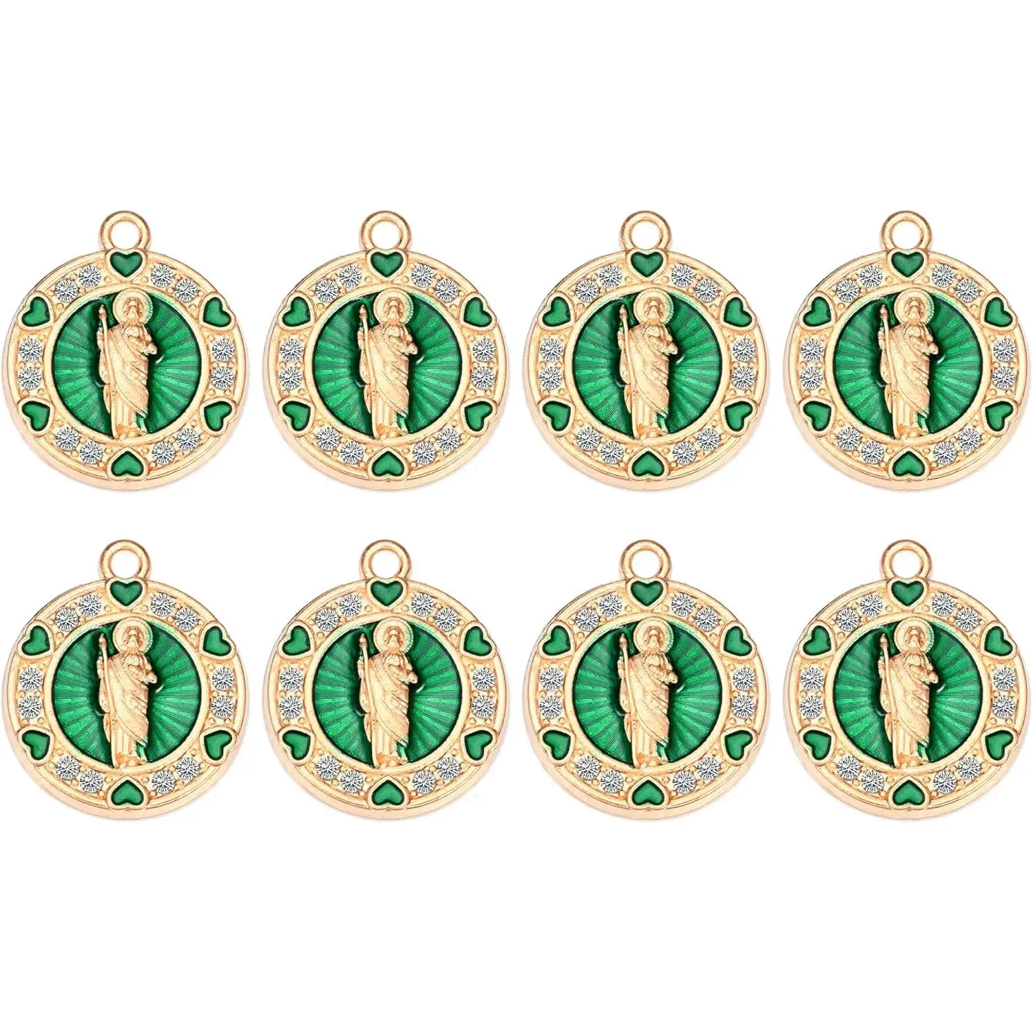 40 count San Judas Tadeo Charms Saint Jude Pendant for DIY Jewelry Making, Zinc Alloy with Green Enamel, Ideal for Necklace, Keychain, and Craft Projects