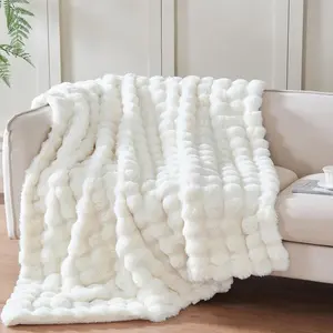 50x60 Inches-Soft Fuzzy Faux Fur Plush Throw Blanket - Thick, Warm for Couch, Sofa, Bedroom, Camping - Decorative Blanket for Cozy Warmth, Bubble Ivory White