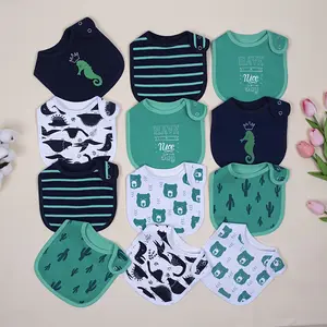 12 Pack Cartoon Baby Bibs – Waterproof, Soft & Breathable Feeding Bibs with Adjustable Snap for Boys & Girls, Teething, Drooling & All-Season Use