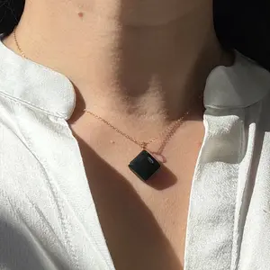 18K Gold Genuine  Jade Pendant, Natural Nephrite Pendant Necklace (White/Black)