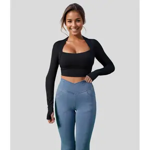 Halara Softlyzero️ plush Long Sleeve Thumb Hole 2-in-1 Cropped Yoga Sports Top