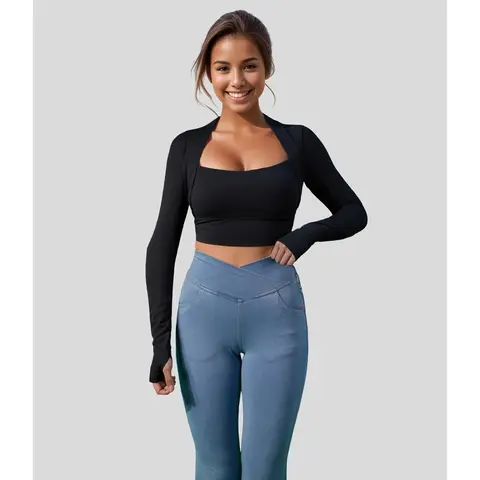 Halara Softlyzero️ plush Long Sleeve Thumb Hole 2-in-1 Cropped Yoga Sports Top