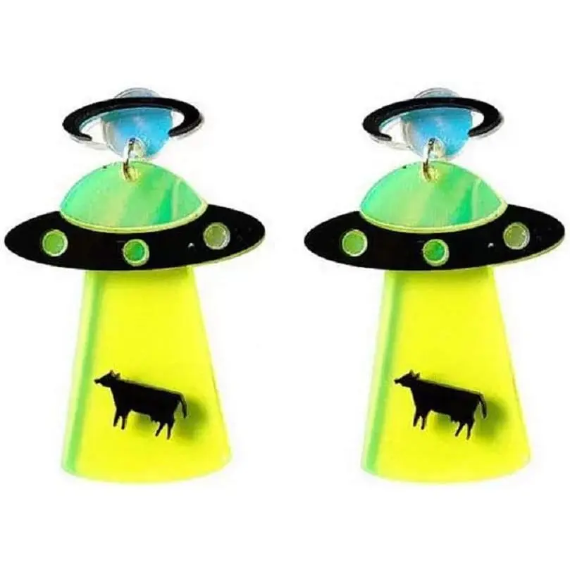 Alien UFO Drop Earrings, Cute Acrylic Novelty Jewelry for Women, Lightweight for Halloween Costume & Party (B), Christmas, Strong And Durable, Casual, Daily