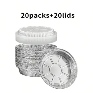 40-Piece Disposable Aluminum Foil Tray Set (Includes 20 Bases + 20 Lids) - 7-Inch Round Baking Tray, Suitable For Baking, Heat Retention, And Serving - Covered Round Aluminum Foil Tray - Mother's Day - Air Fryer - Oven - Birthday Party
